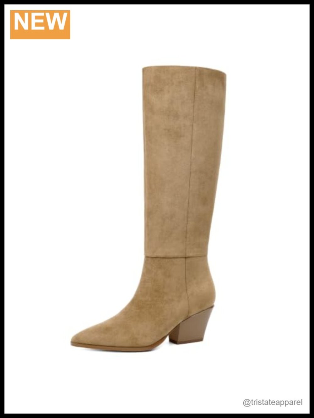 Women's Faux Suede Knee High Boots Pointed Toe Low Block Heel